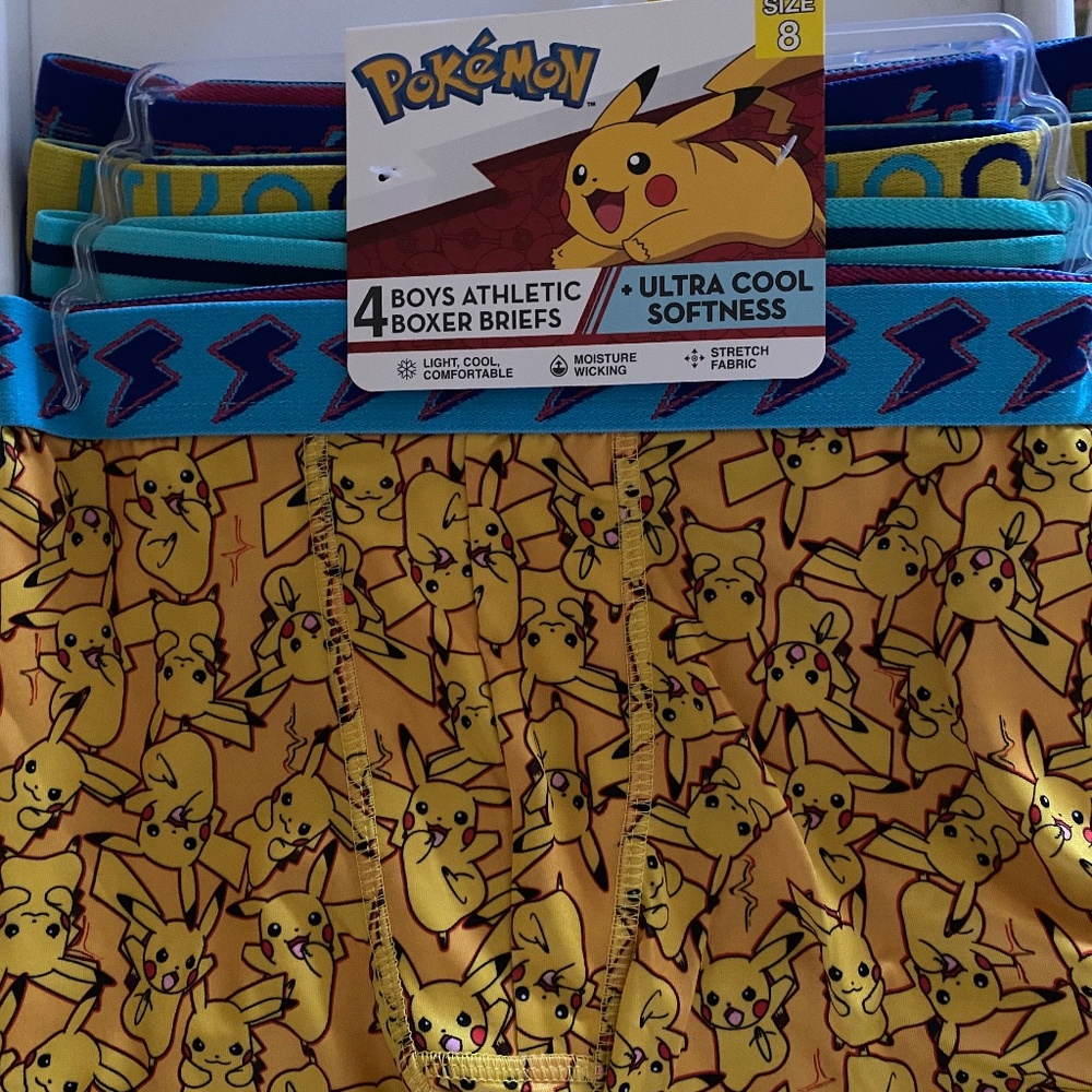 NEW 4 Pokémon boys athletic boxer briefs size 8